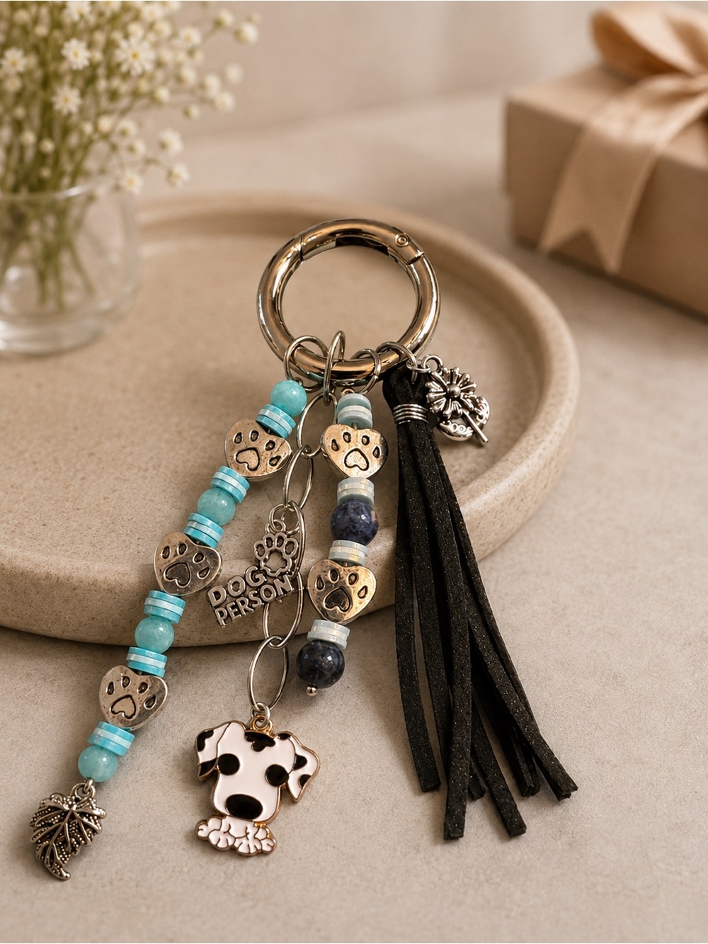 “Dog Person” Bag Charm/Key Ring with Dog Pendant, Silver Dog Paw Beads & More! - Picture 9 of 9
